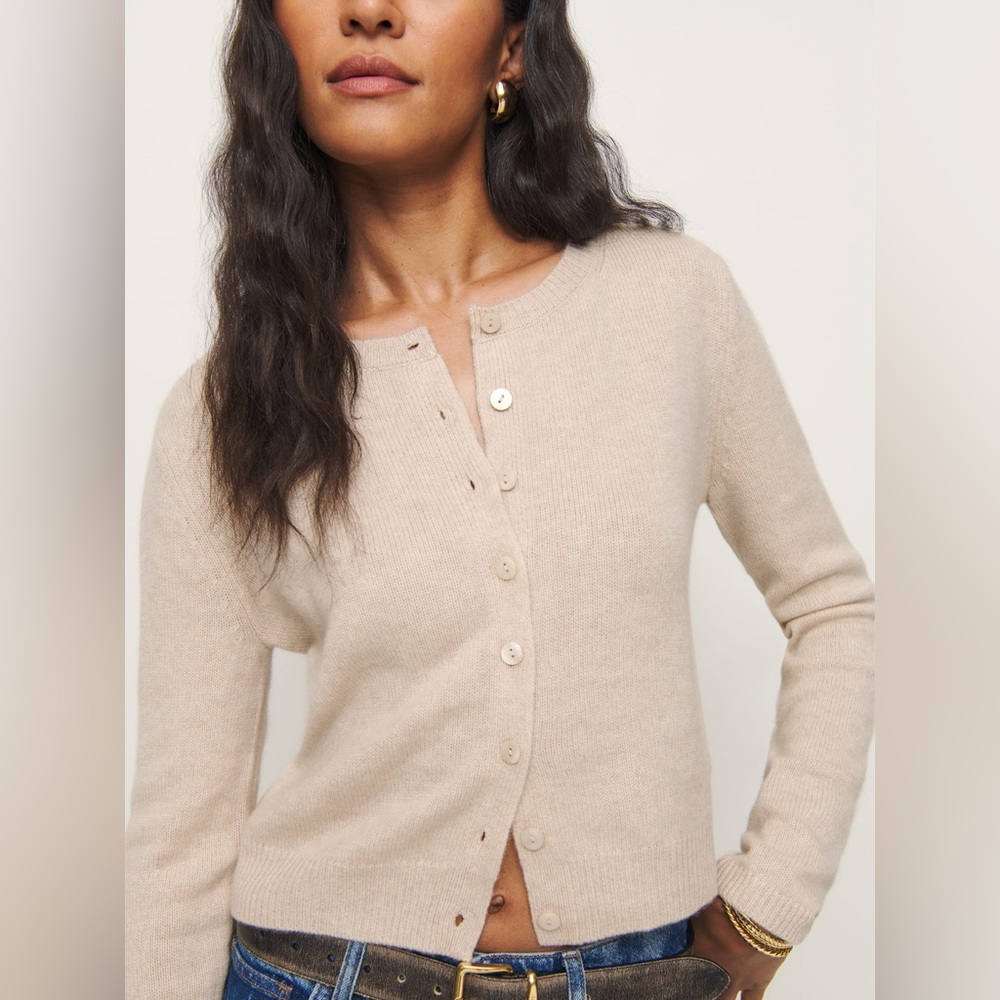 Reformation Women’s Clara Cashmere Crew Cardigan Wheat Size Medium